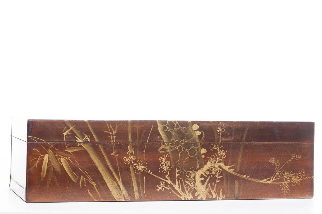 Lawrence & Scott Hand-Painted Mahogany Brown "Three Friends" Wide Leather Box - 2