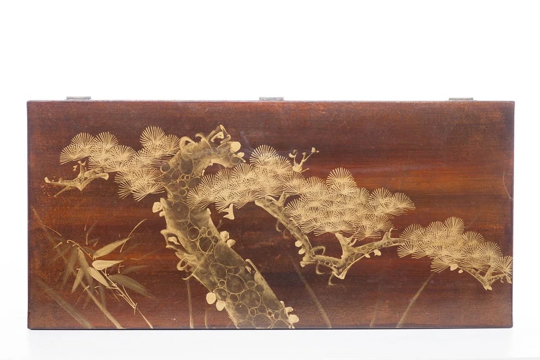 Lawrence & Scott Hand-Painted Mahogany Brown "Three Friends" Wide Leather Box - 3
