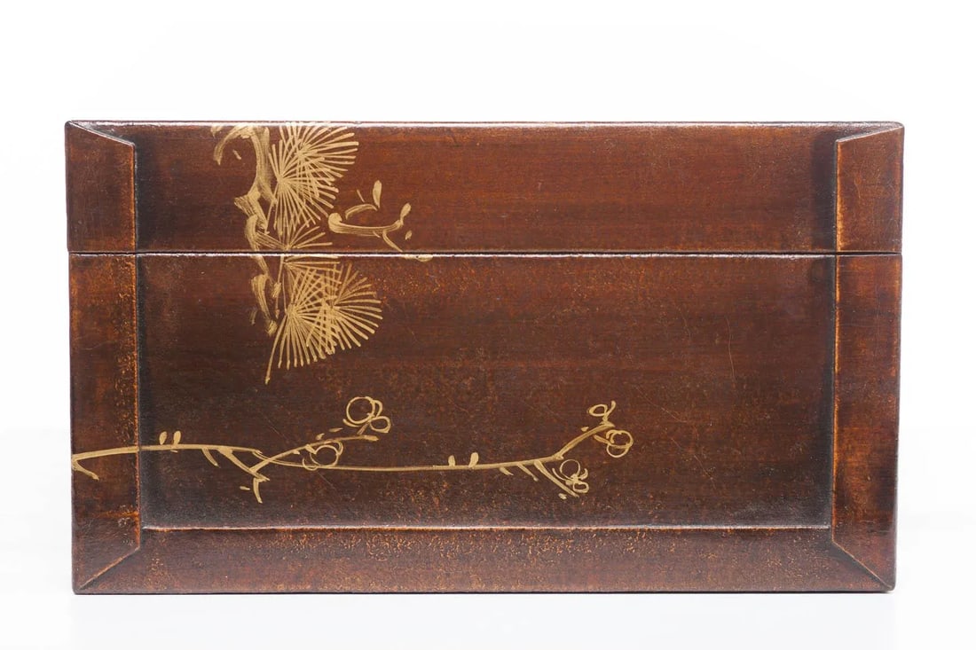 Lawrence & Scott Hand-Painted Mahogany Brown "Three Friends" Wide Leather Box - 7