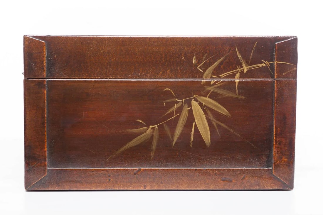Lawrence & Scott Hand-Painted Mahogany Brown "Three Friends" Wide Leather Box - 8