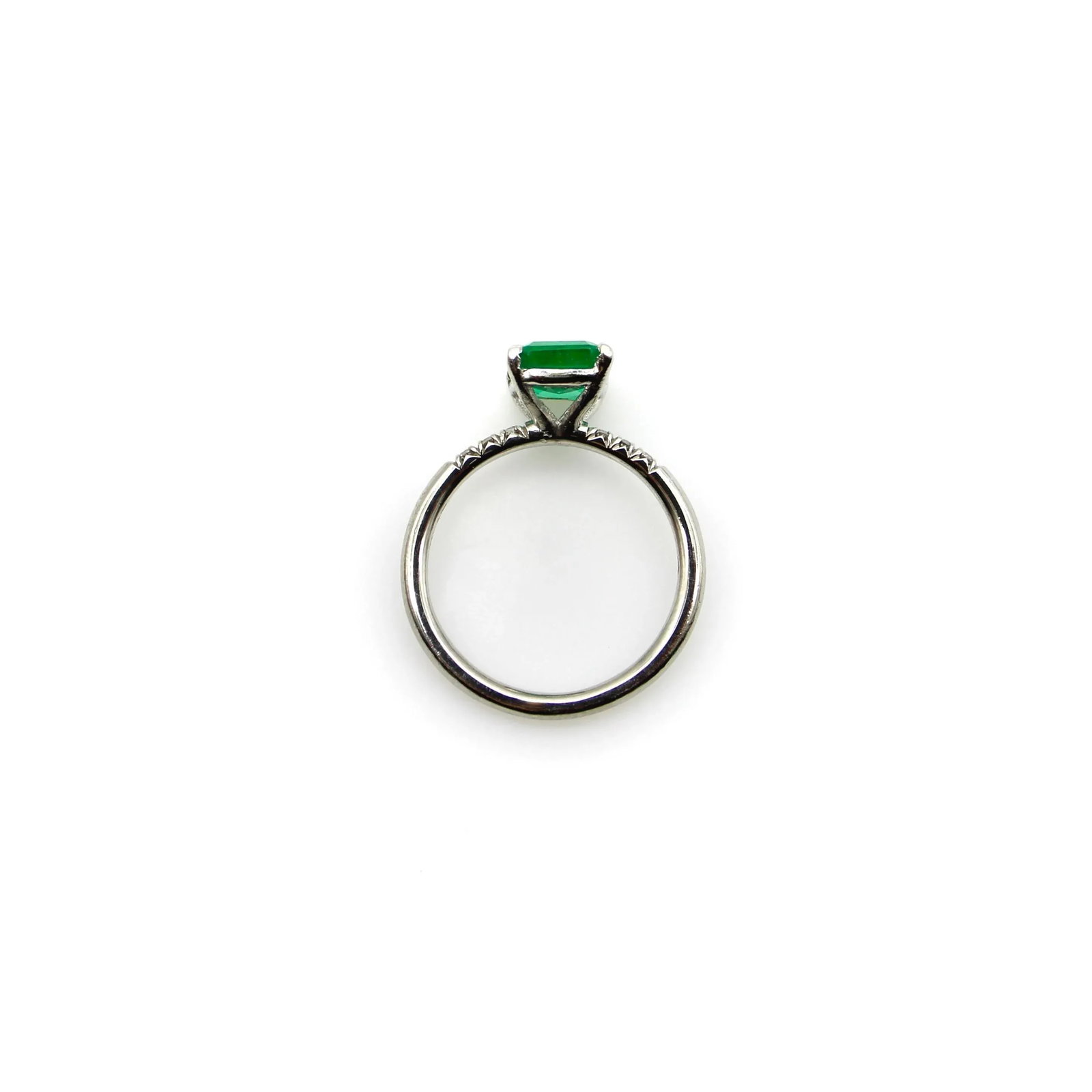 Platinum Emerald and Diamond Solitaire Ring Size 5.75 - 3