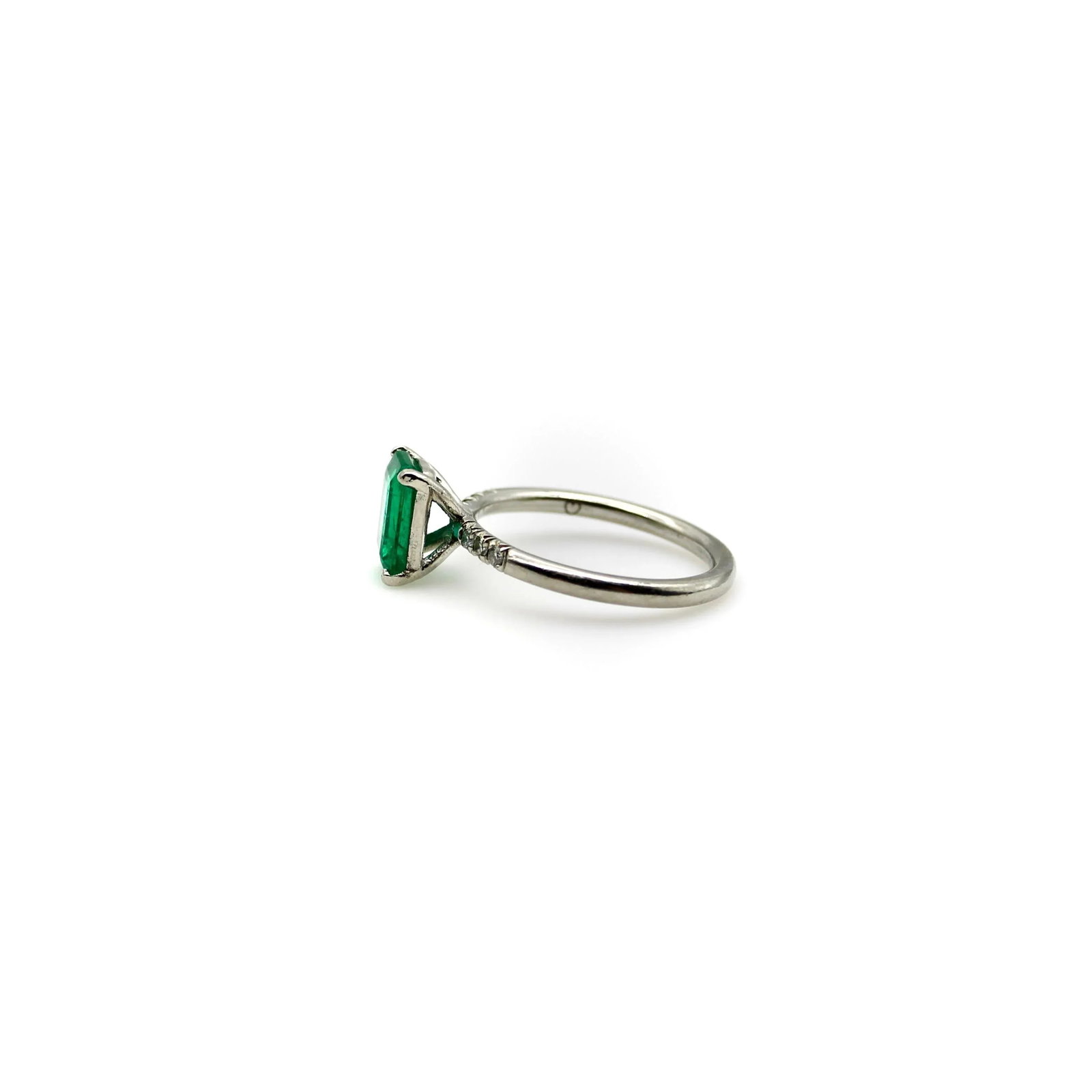 Platinum Emerald and Diamond Solitaire Ring Size 5.75 - 5