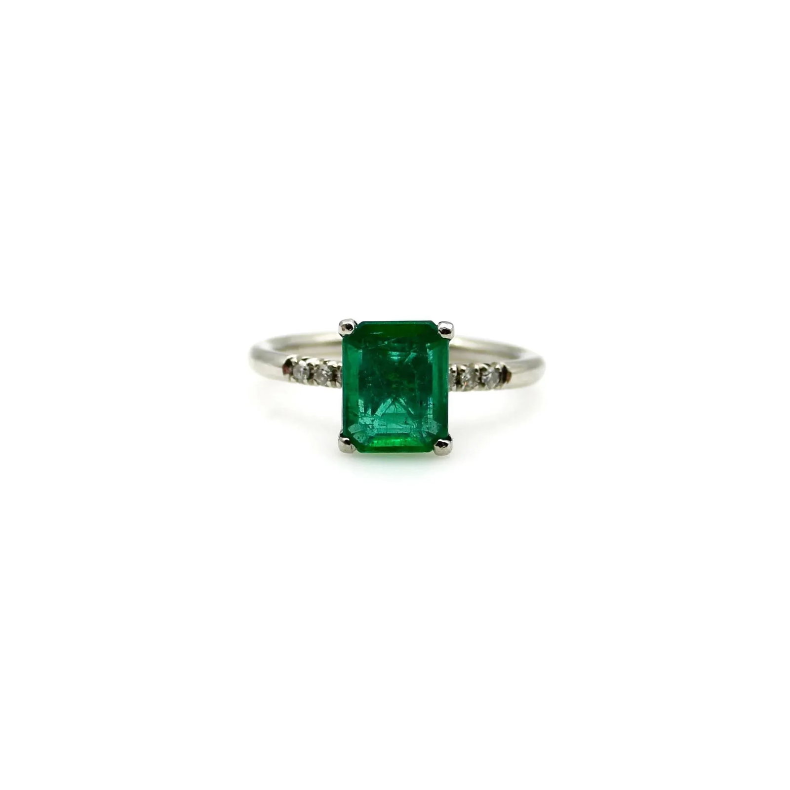 Platinum Emerald and Diamond Solitaire Ring Size 5.75 - 7