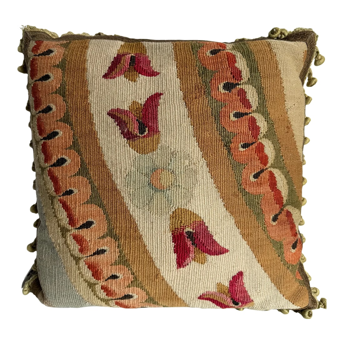 Aubusson French 1800 Pillow: Good Condition, Original Design Modified. Condition: Alterations: Original Design Modified Imperfections: Some Imperfections Condition Notes: Good condition Origin: France Materials & Techniques:
