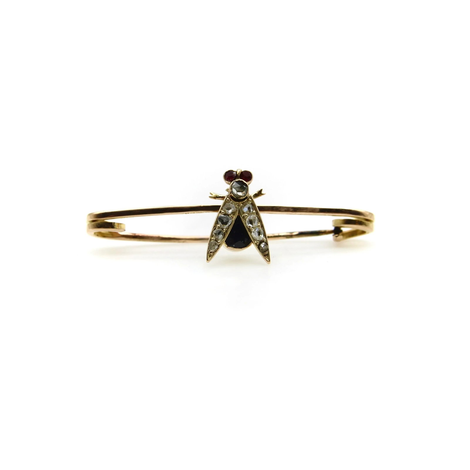 Victorian 9k Gold Fly Pin or Brooch With Diamonds, Rubies, and Sapphire - 2