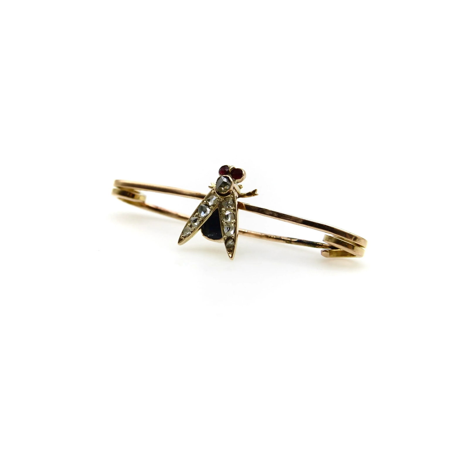 Victorian 9k Gold Fly Pin or Brooch With Diamonds, Rubies, and Sapphire - 3
