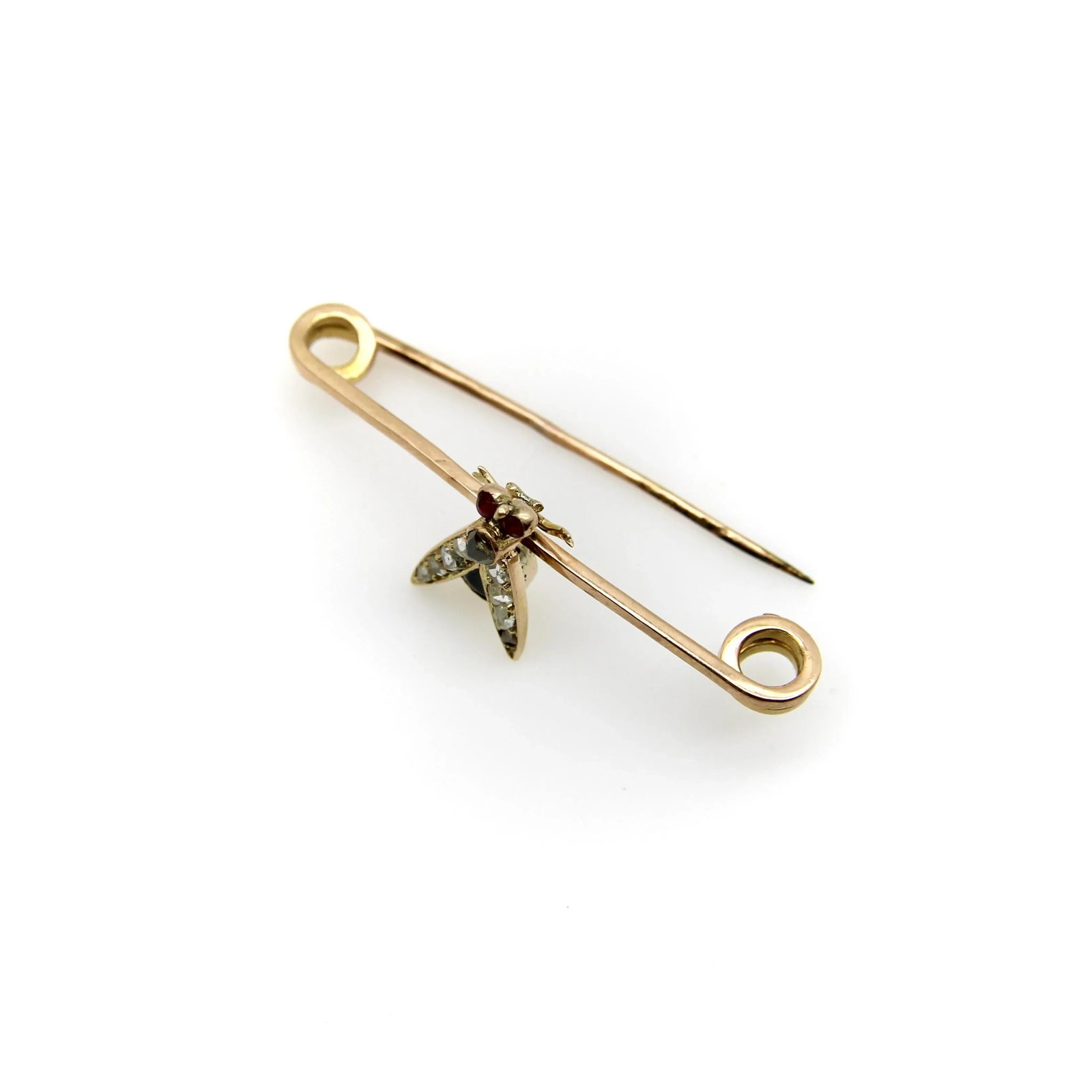 Victorian 9k Gold Fly Pin or Brooch With Diamonds, Rubies, and Sapphire - 5