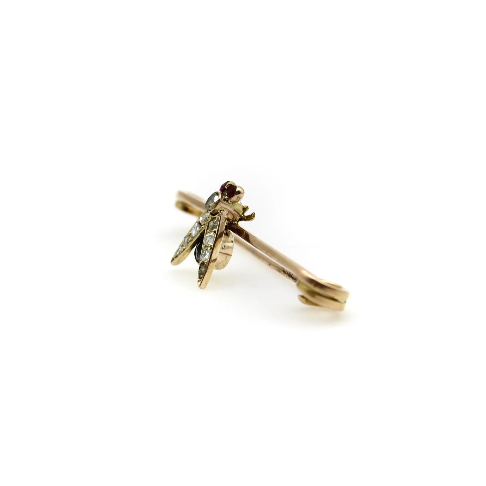 Victorian 9k Gold Fly Pin or Brooch With Diamonds, Rubies, and Sapphire - 6