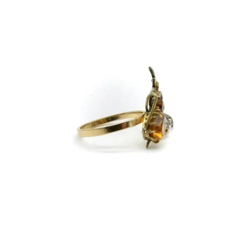 Art Nouveau 14K Gold and Silver Insect Ring with Topaz Size 7.5 - 2
