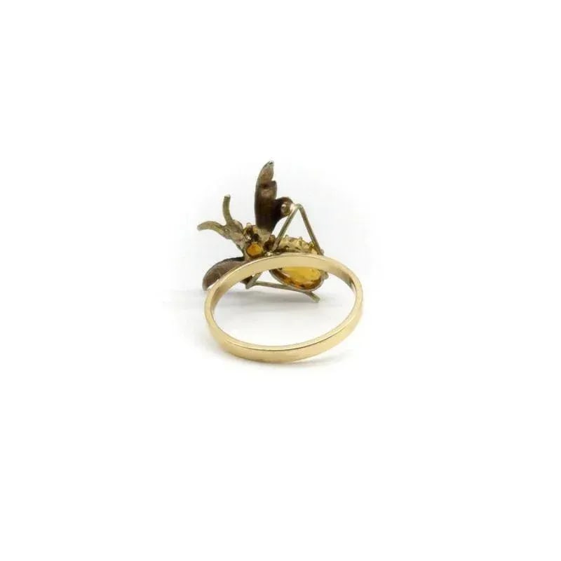 Art Nouveau 14K Gold and Silver Insect Ring with Topaz Size 7.5 - 3