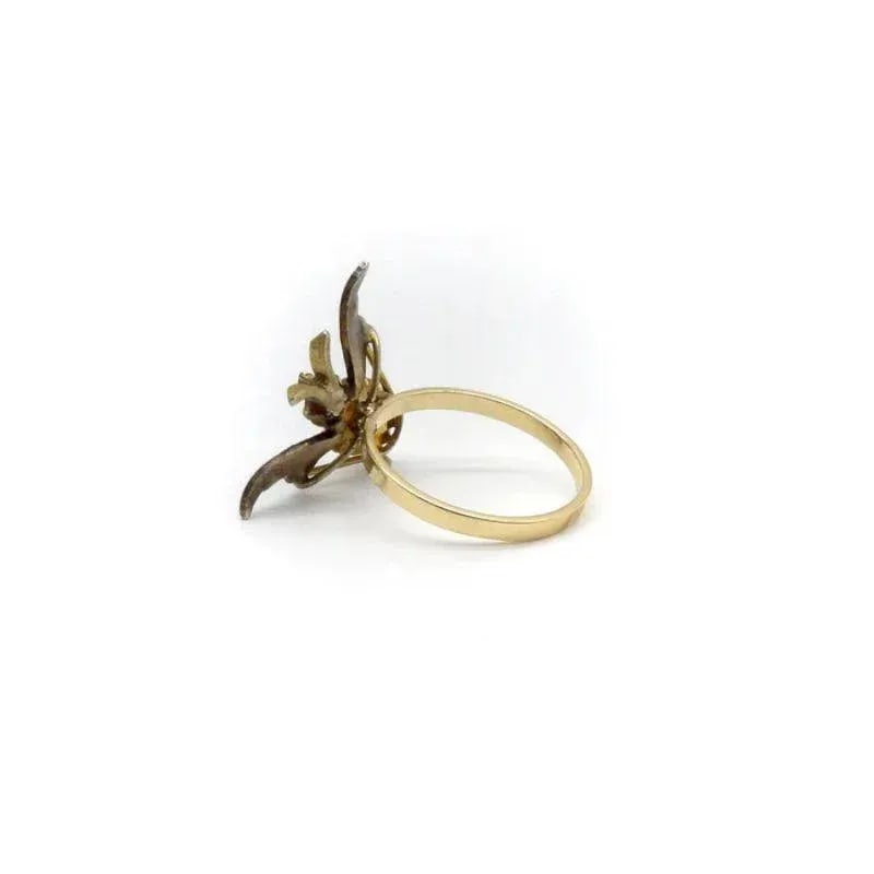 Art Nouveau 14K Gold and Silver Insect Ring with Topaz Size 7.5 - 4