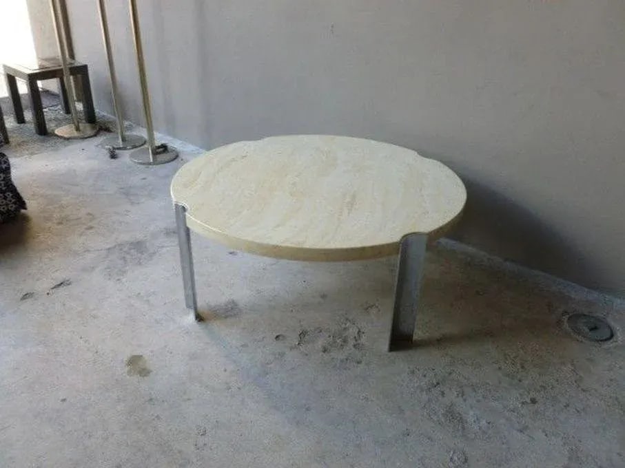 1970's Round Selig Faux Marble Flying Saucer Coffee Table with 4 Thick Chrome Legs - 3