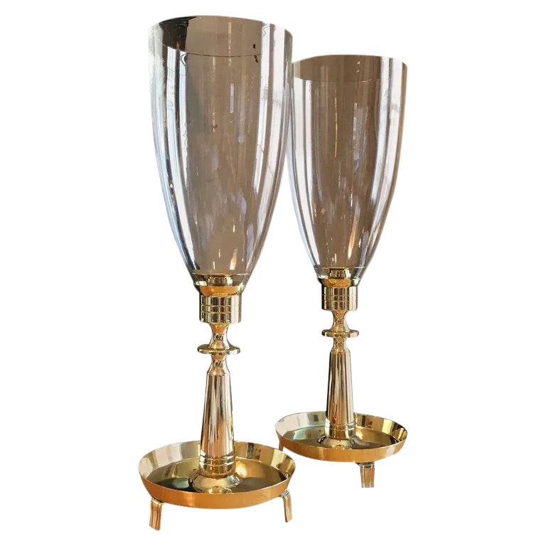 1950s Modern Tommi Parzinger for Dorlyn Silversmiths Brass Hurricane Candleholders - a Pair (1 of 9)
