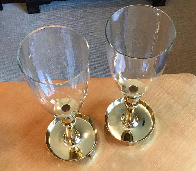1950s Modern Tommi Parzinger for Dorlyn Silversmiths Brass Hurricane Candleholders - a Pair - 2
