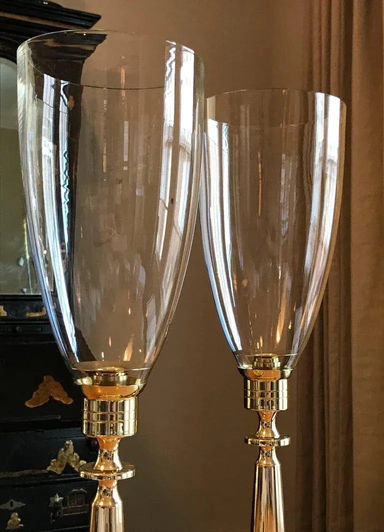 1950s Modern Tommi Parzinger for Dorlyn Silversmiths Brass Hurricane Candleholders - a Pair - 3