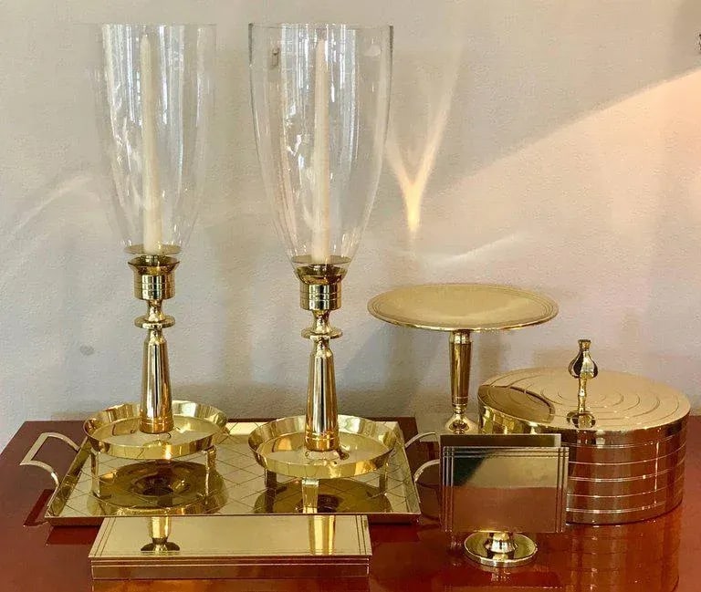 1950s Modern Tommi Parzinger for Dorlyn Silversmiths Brass Hurricane Candleholders - a Pair - 8
