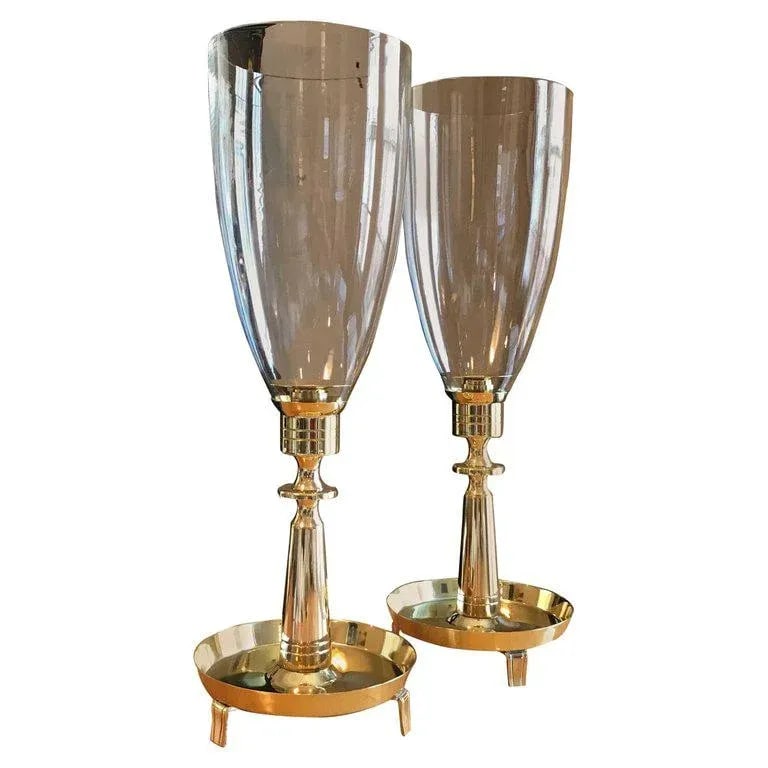 1950s Modern Tommi Parzinger for Dorlyn Silversmiths Brass Hurricane Candleholders - a Pair - 9