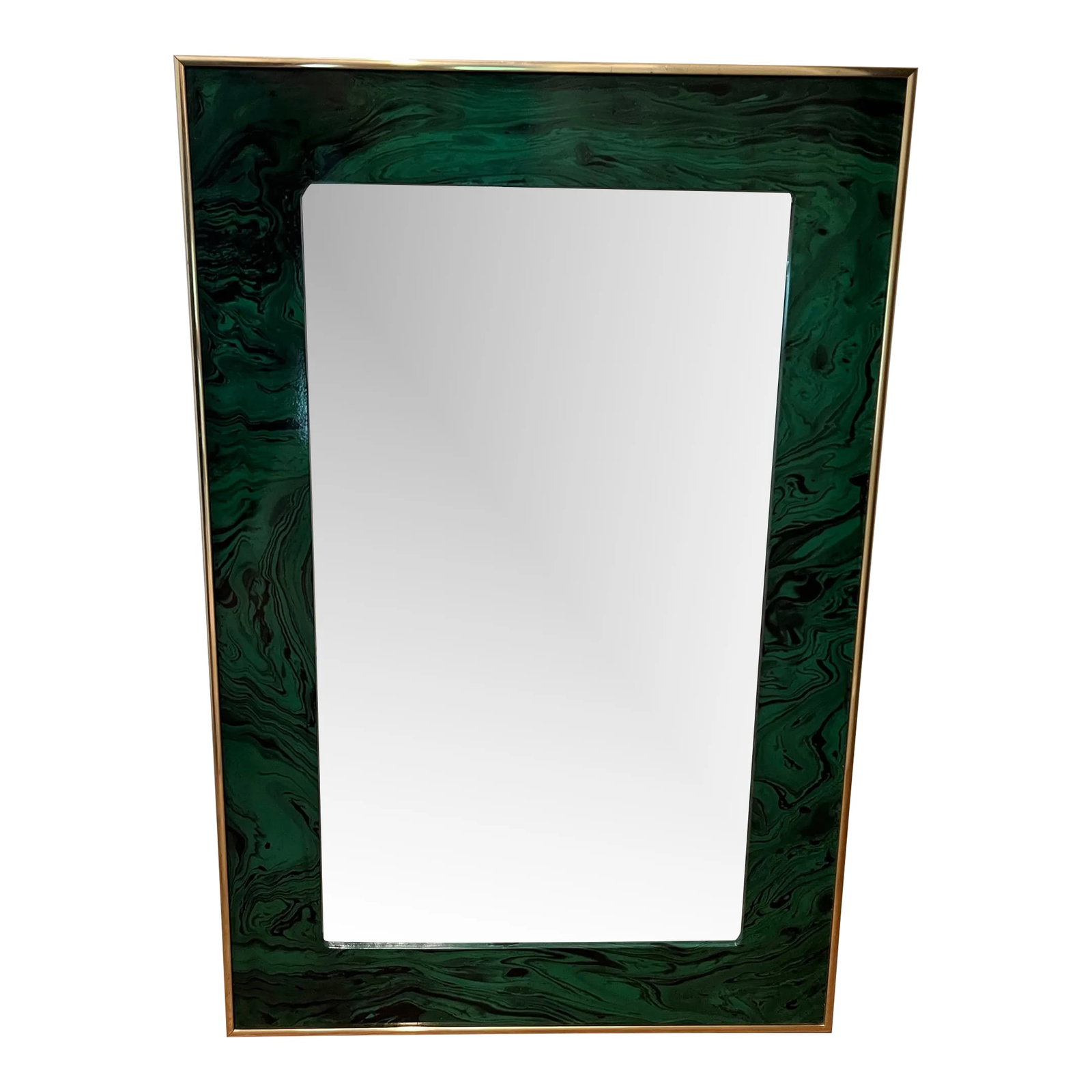 1990s Ethan Allen Faux Malachite Mirror: Anyone who loves malachite as I do will fall in love with the beautifully crafted Ethan Allen Mirror. It would be stunning over a table in an entryway, living or dining room. It has a sturdy wire in