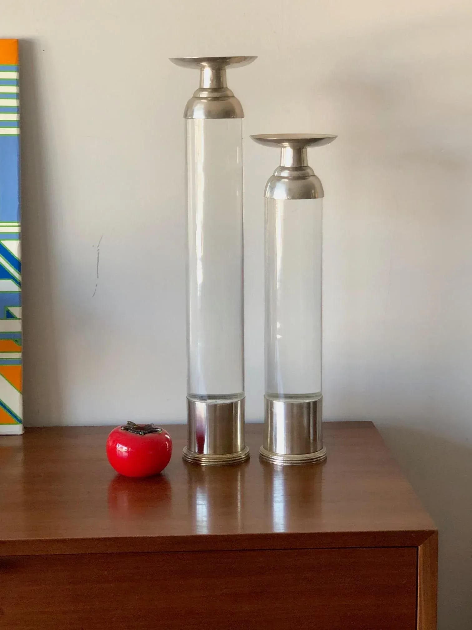 1980s Modern Lucite Candlesticks - A Pair - 7