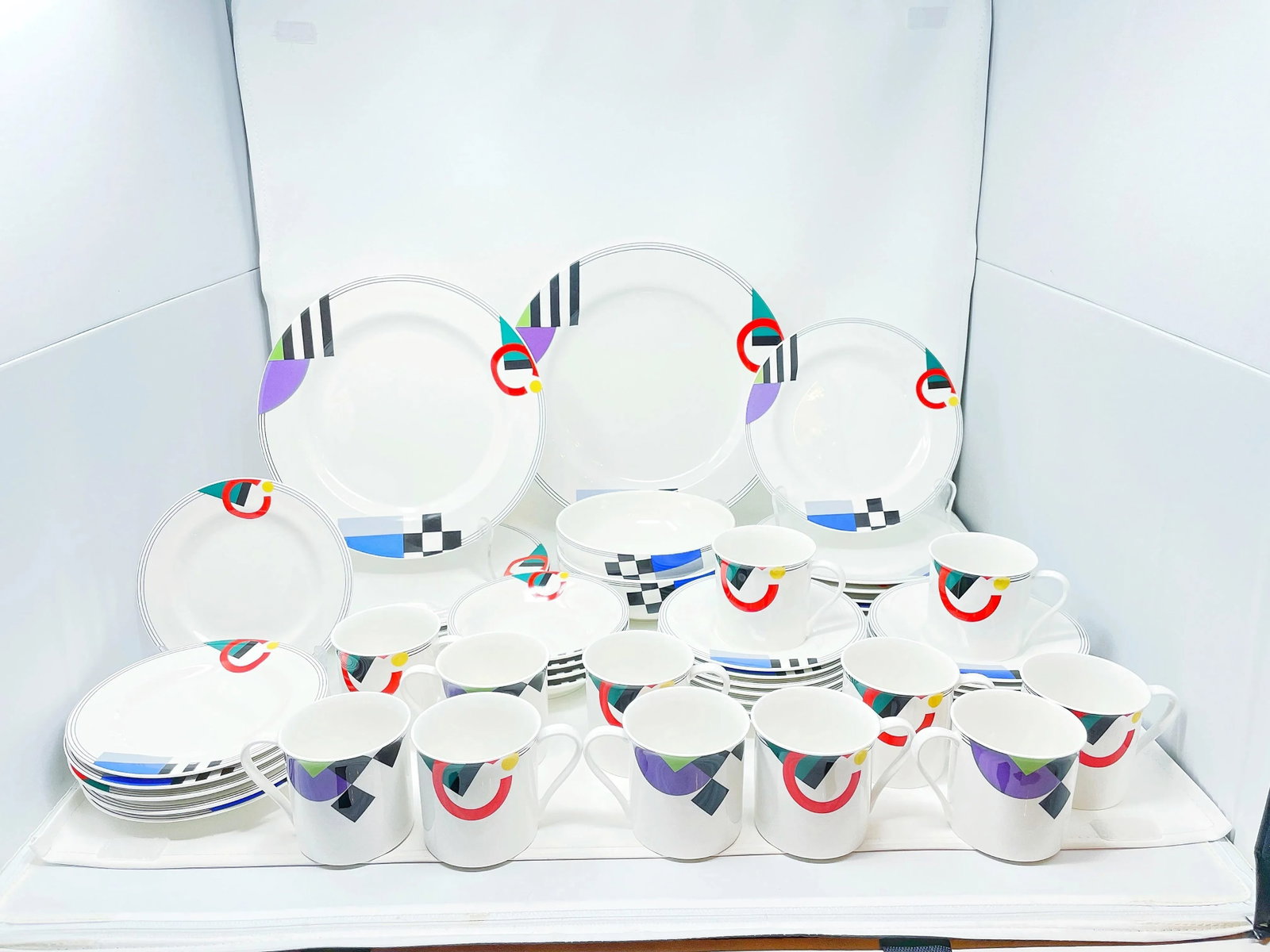 1990's "High Spirits" Geometric Postmodern Dinnerware by Mikasa - Set of 47 - 10