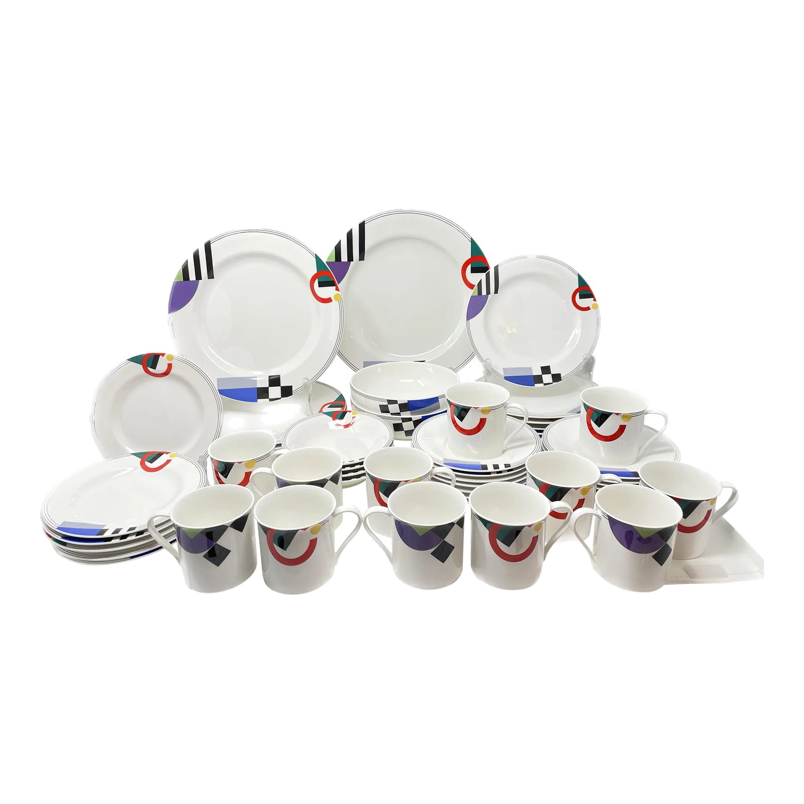 1990's "High Spirits" Geometric Postmodern Dinnerware by Mikasa - Set of 47 (1 of 10)
