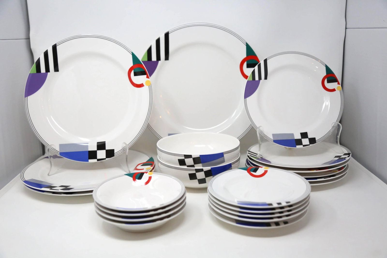 1990's "High Spirits" Geometric Postmodern Dinnerware by Mikasa - Set of 47 - 2