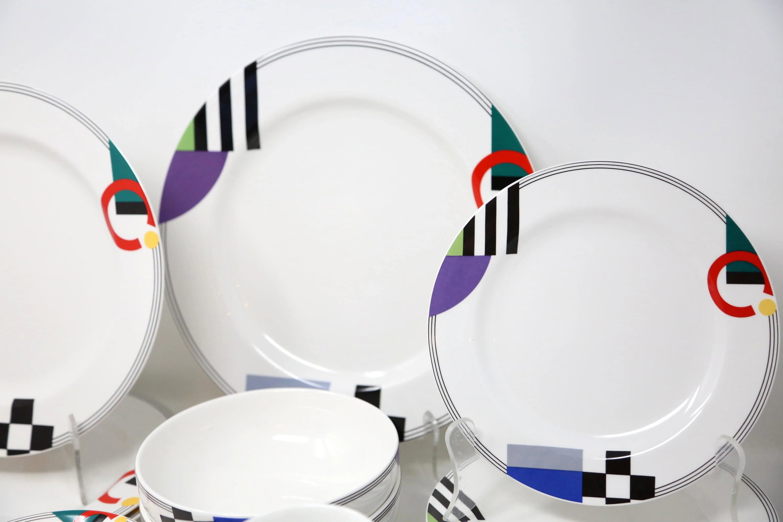 1990's "High Spirits" Geometric Postmodern Dinnerware by Mikasa - Set of 47 - 6