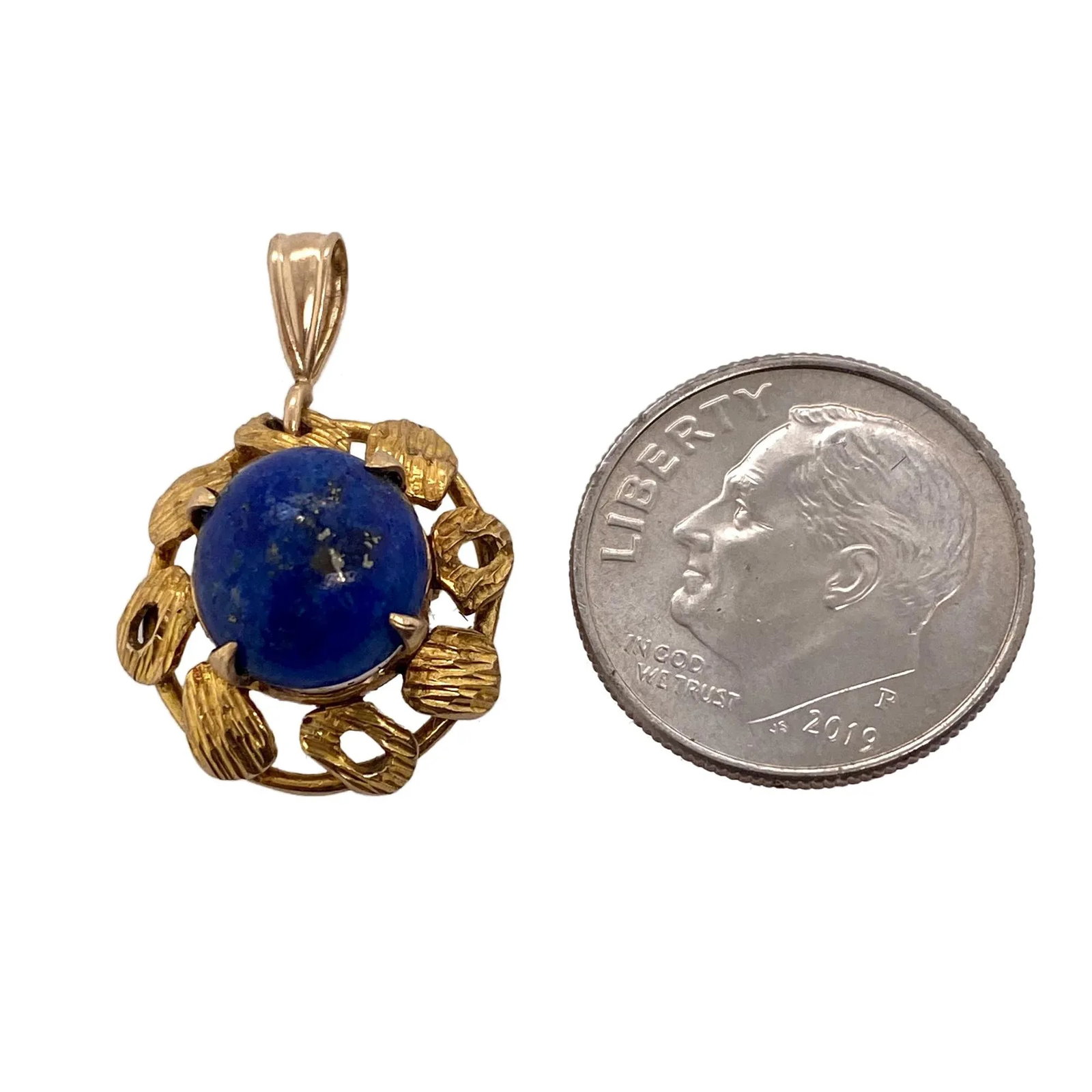 1980s 14k Gold Lapis Lazuli Pendant - 3