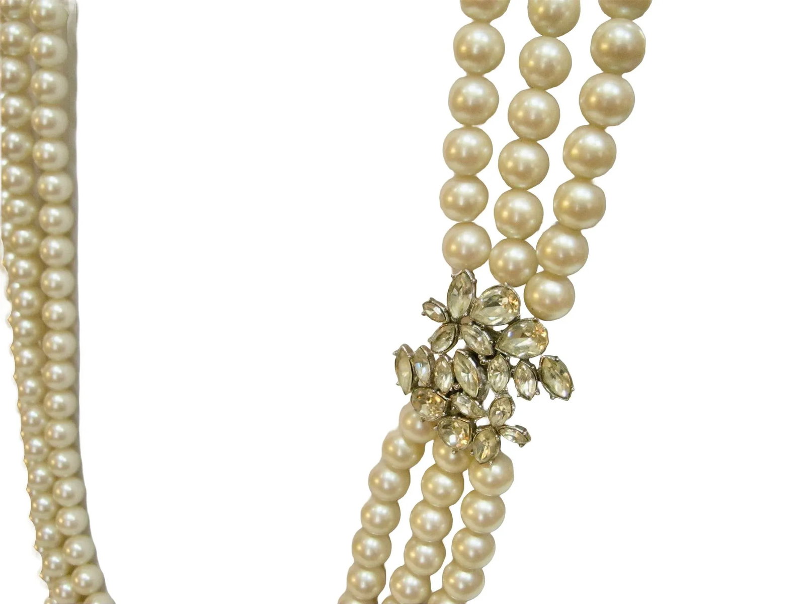 1980s Vintage Givenchy 3 Strand Glass Pearl Shimmering Crystal Enhancer Necklace - 3