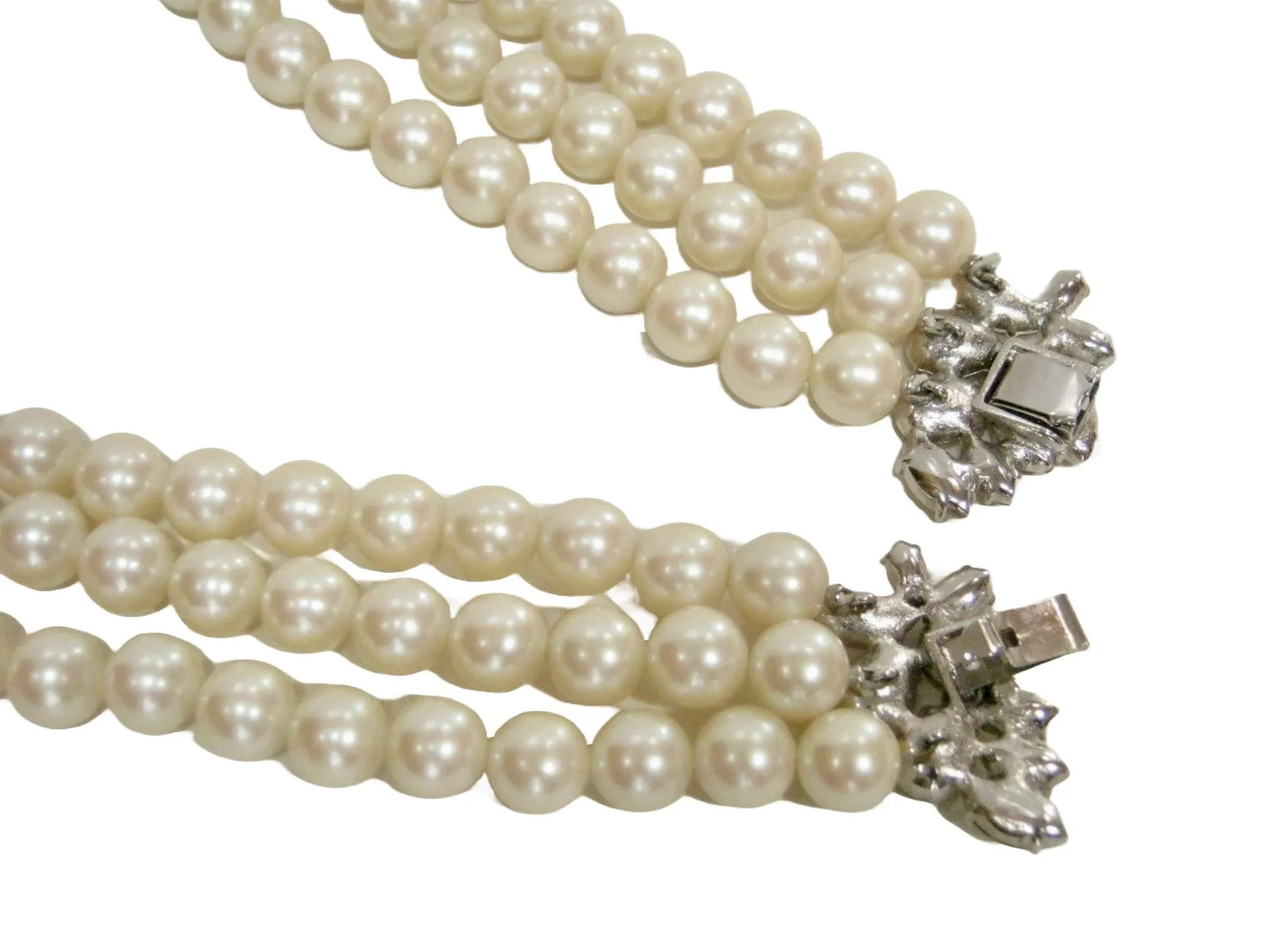 1980s Vintage Givenchy 3 Strand Glass Pearl Shimmering Crystal Enhancer Necklace - 4
