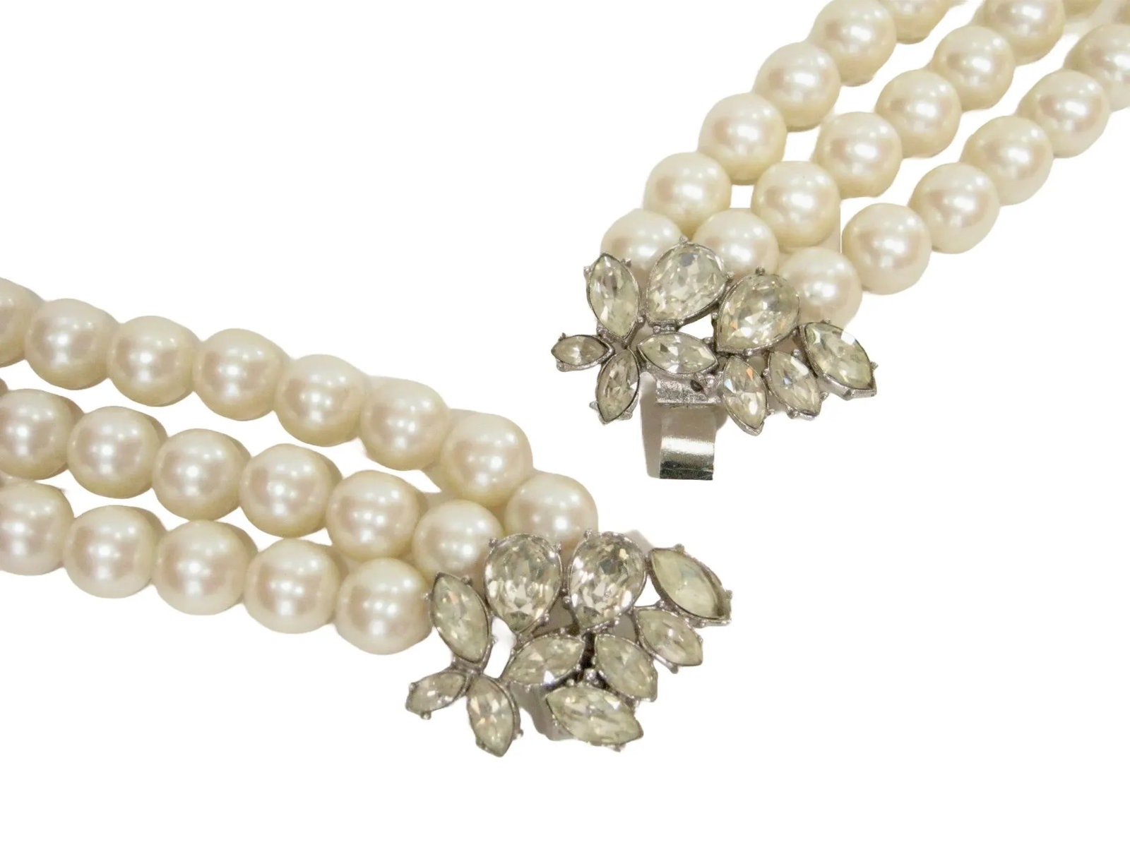 1980s Vintage Givenchy 3 Strand Glass Pearl Shimmering Crystal Enhancer Necklace - 5