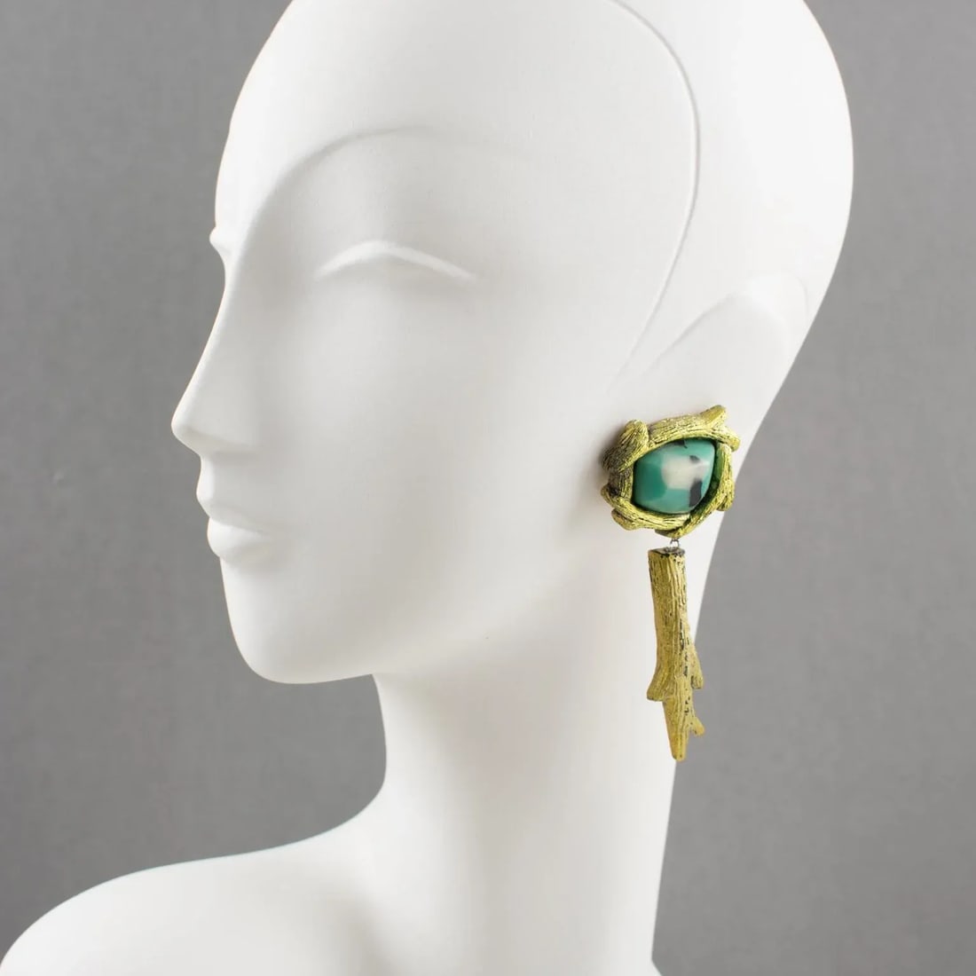 Mary Oros Oversized Gilt Cast Resin Drop Clip Earrings - 2