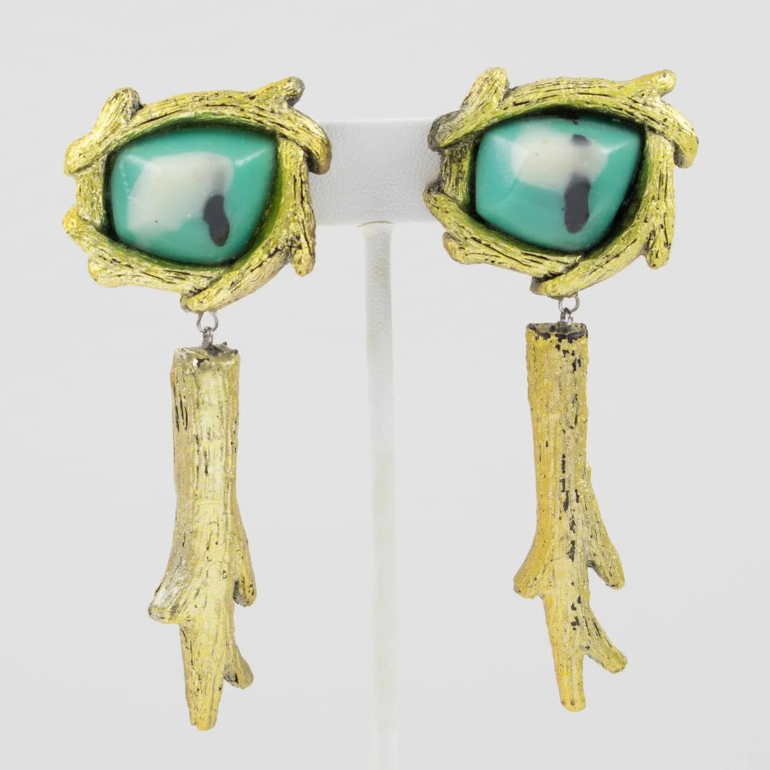 Mary Oros Oversized Gilt Cast Resin Drop Clip Earrings - 6