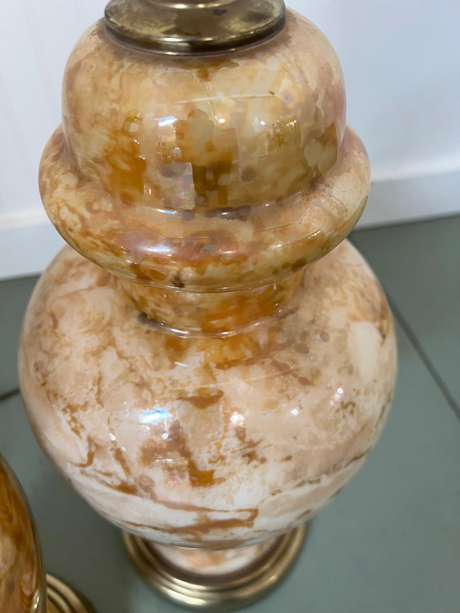 Faux Onyx Ginger Jar Lamps - a Pair - 11