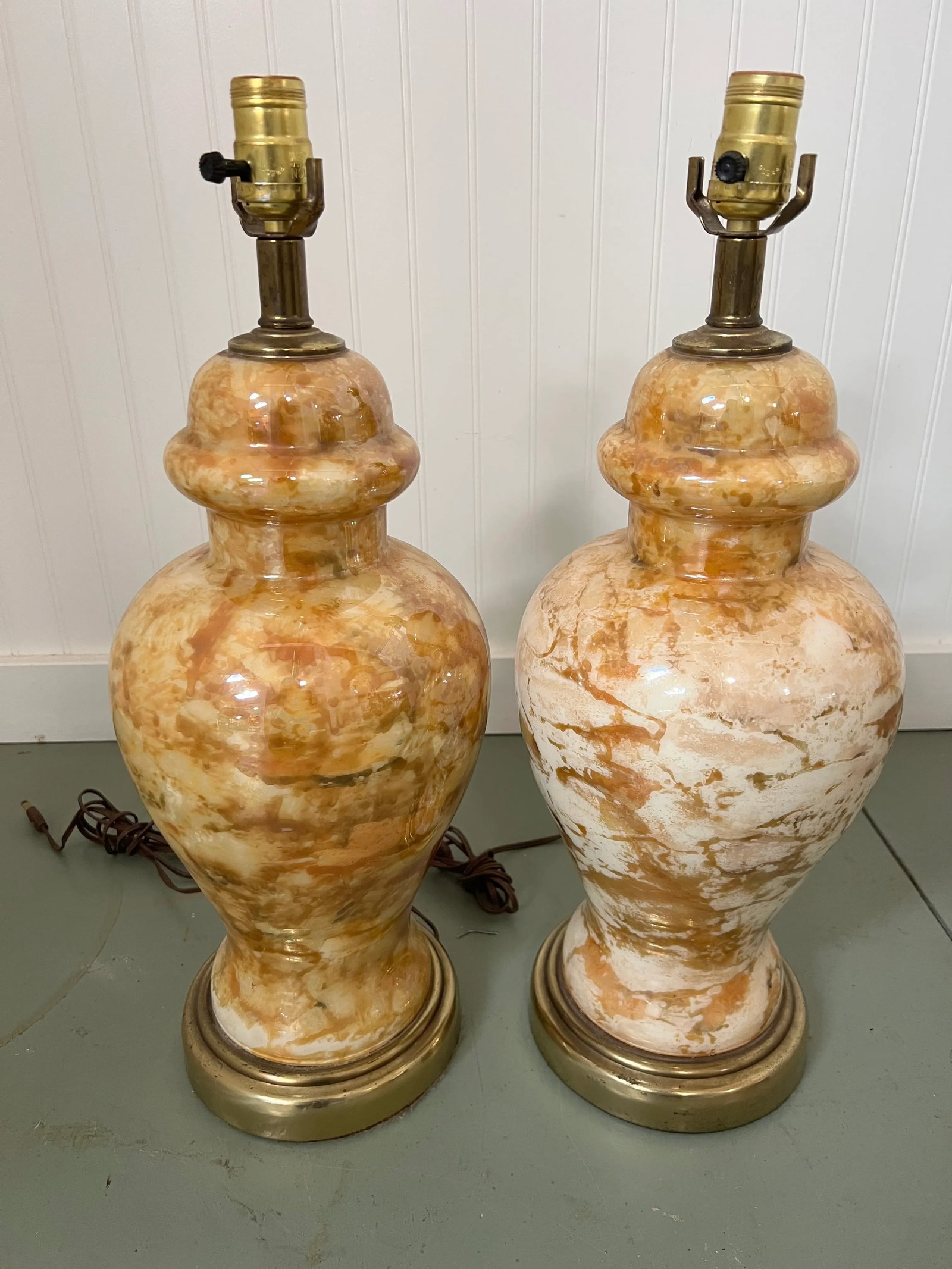 Faux Onyx Ginger Jar Lamps - a Pair - 2