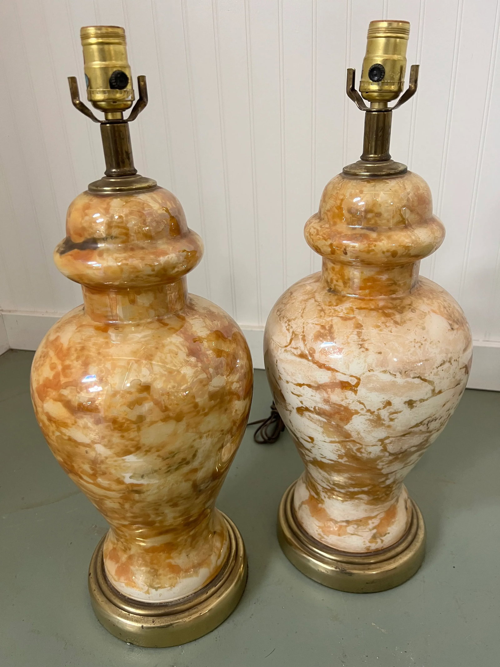 Faux Onyx Ginger Jar Lamps - a Pair - 9