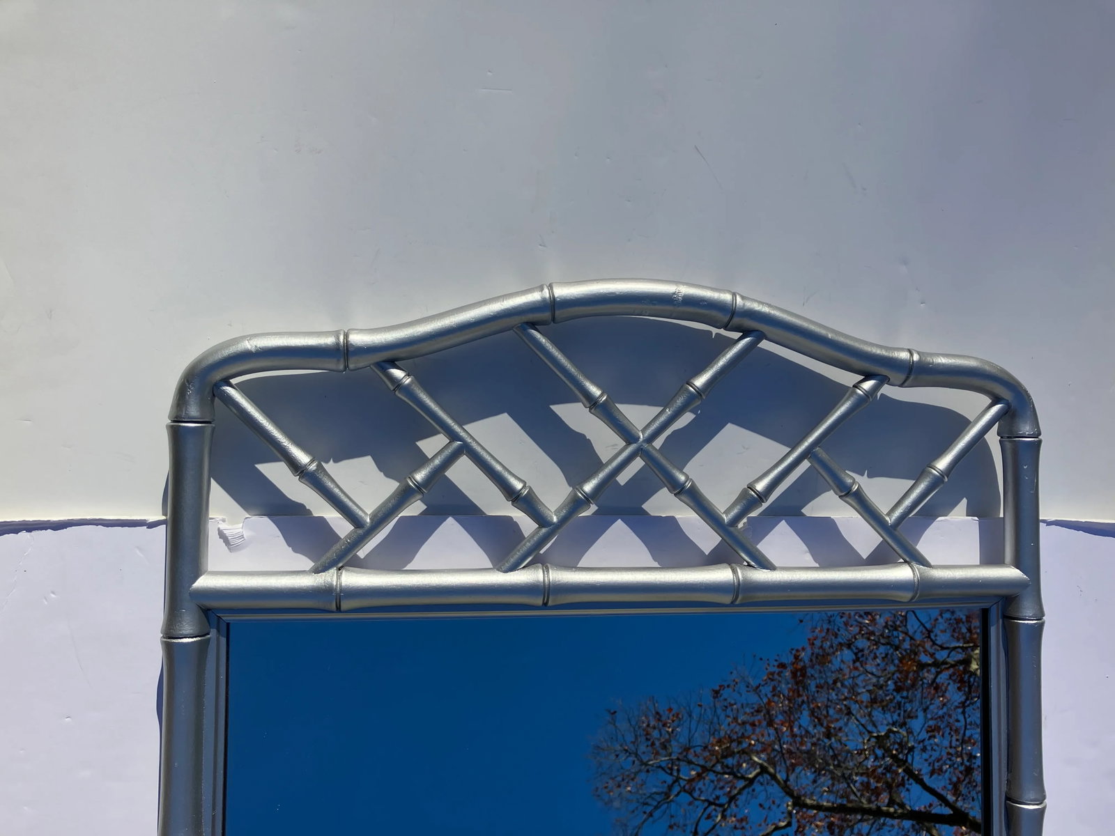 1970s Silver Faux Bamboo Mirror - 5