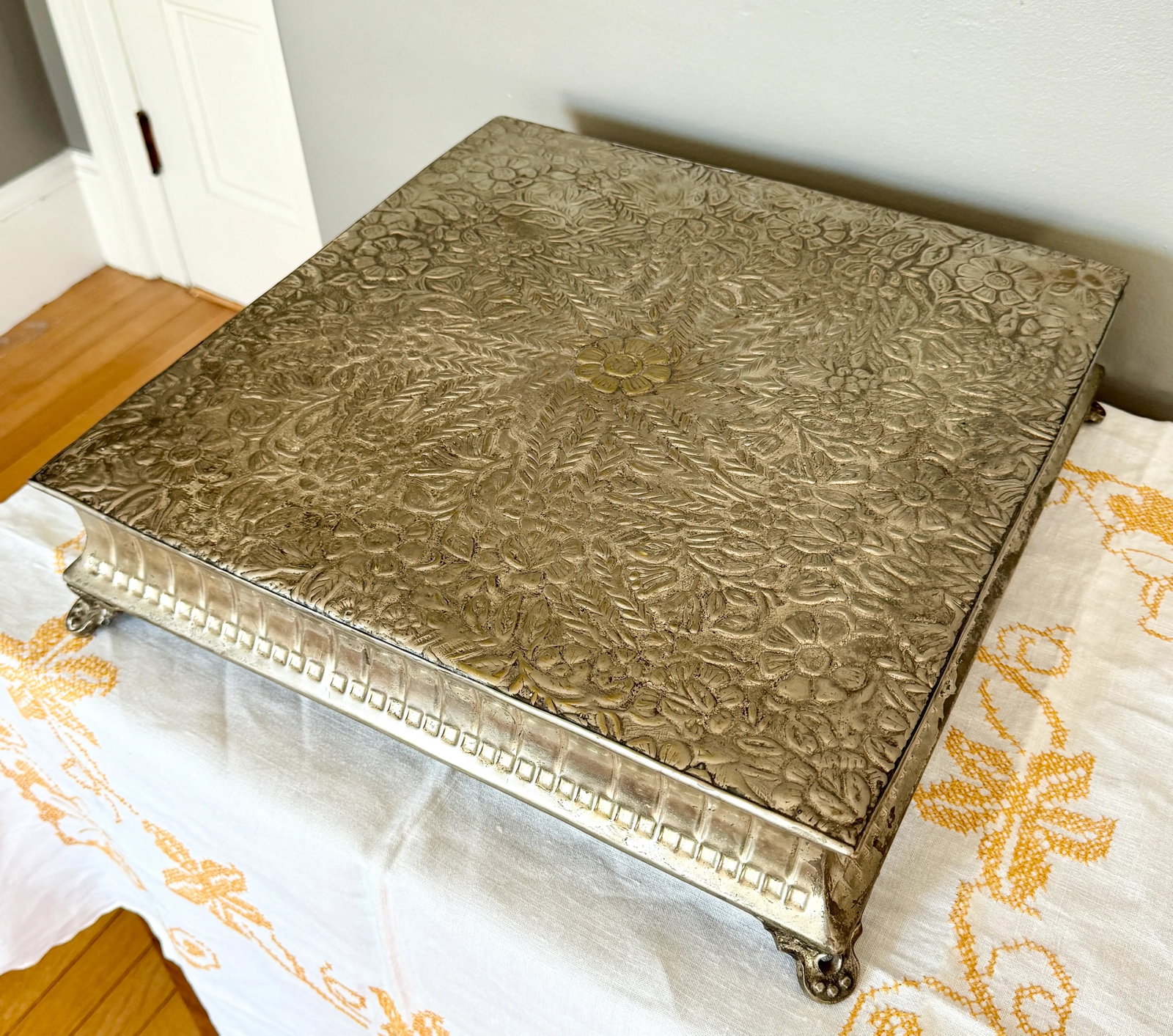 Vintage Intricate Footed Brass Stand - 4