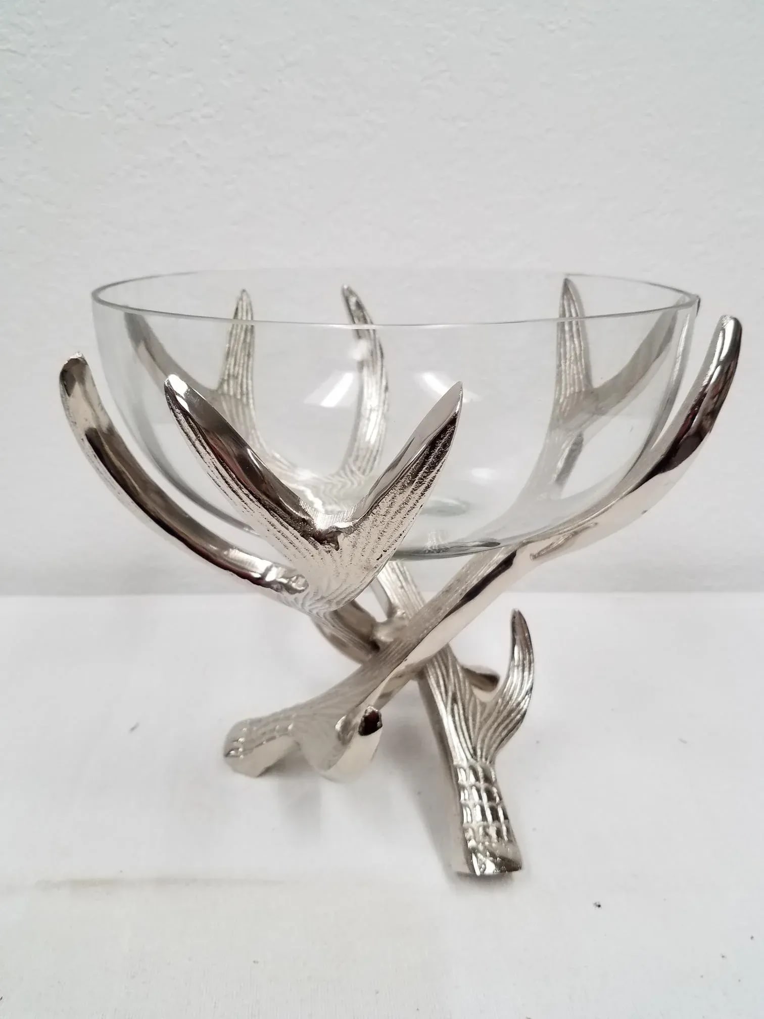 Serving Bowl on Nickel Deer Antler Stand - 12