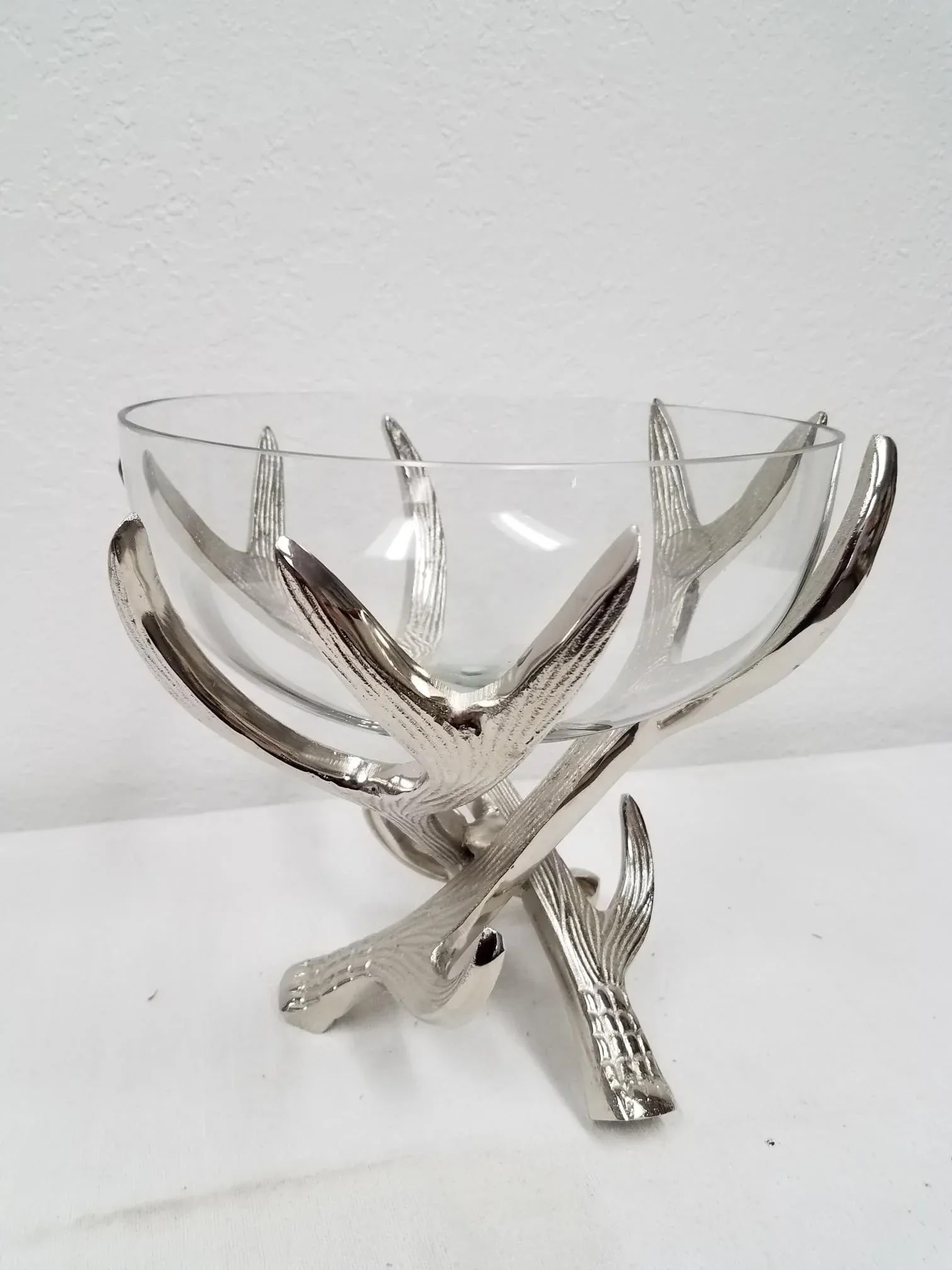 Serving Bowl on Nickel Deer Antler Stand - 2