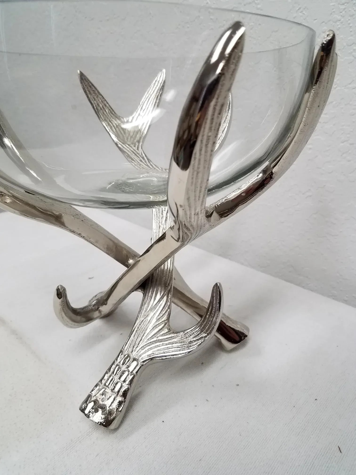 Serving Bowl on Nickel Deer Antler Stand - 4