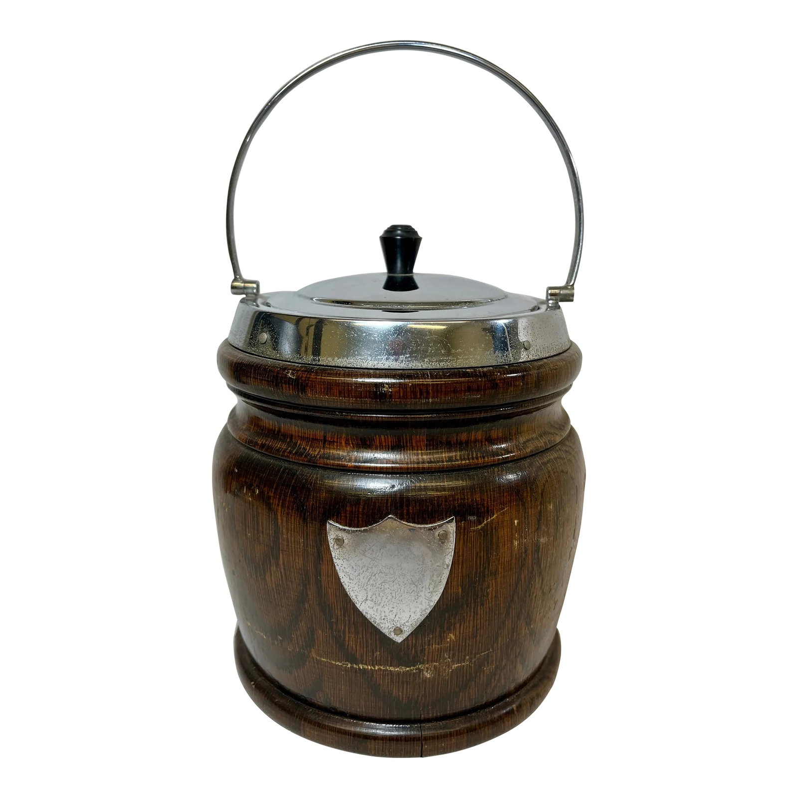 Vintage Oak Biscuit Jar /Ice Bucket With Chrome Trim and Ceramic Lining Made in England - Circa 1940 (1 of 10)