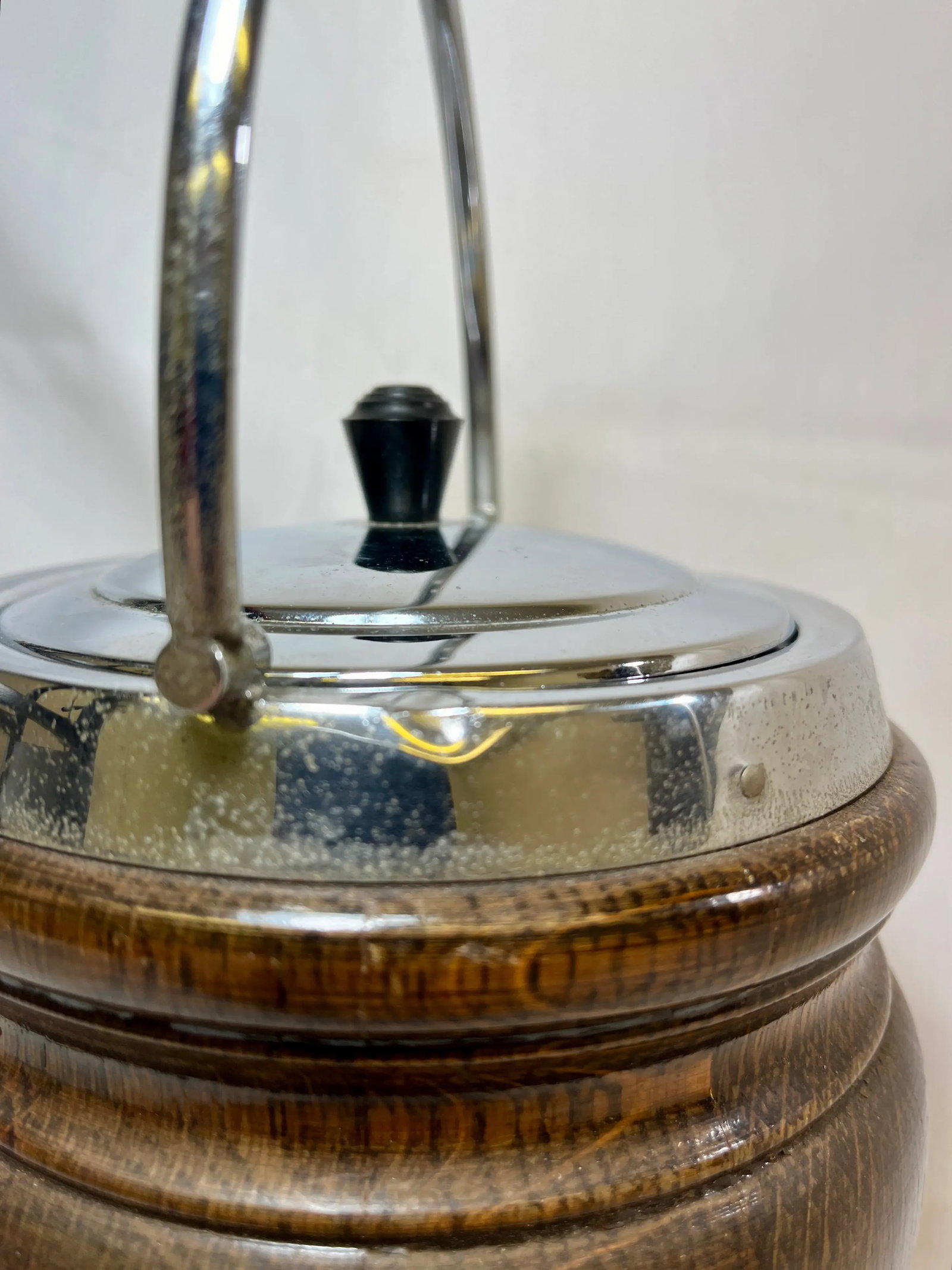 Vintage Oak Biscuit Jar /Ice Bucket With Chrome Trim and Ceramic Lining Made in England - Circa 1940 - 5