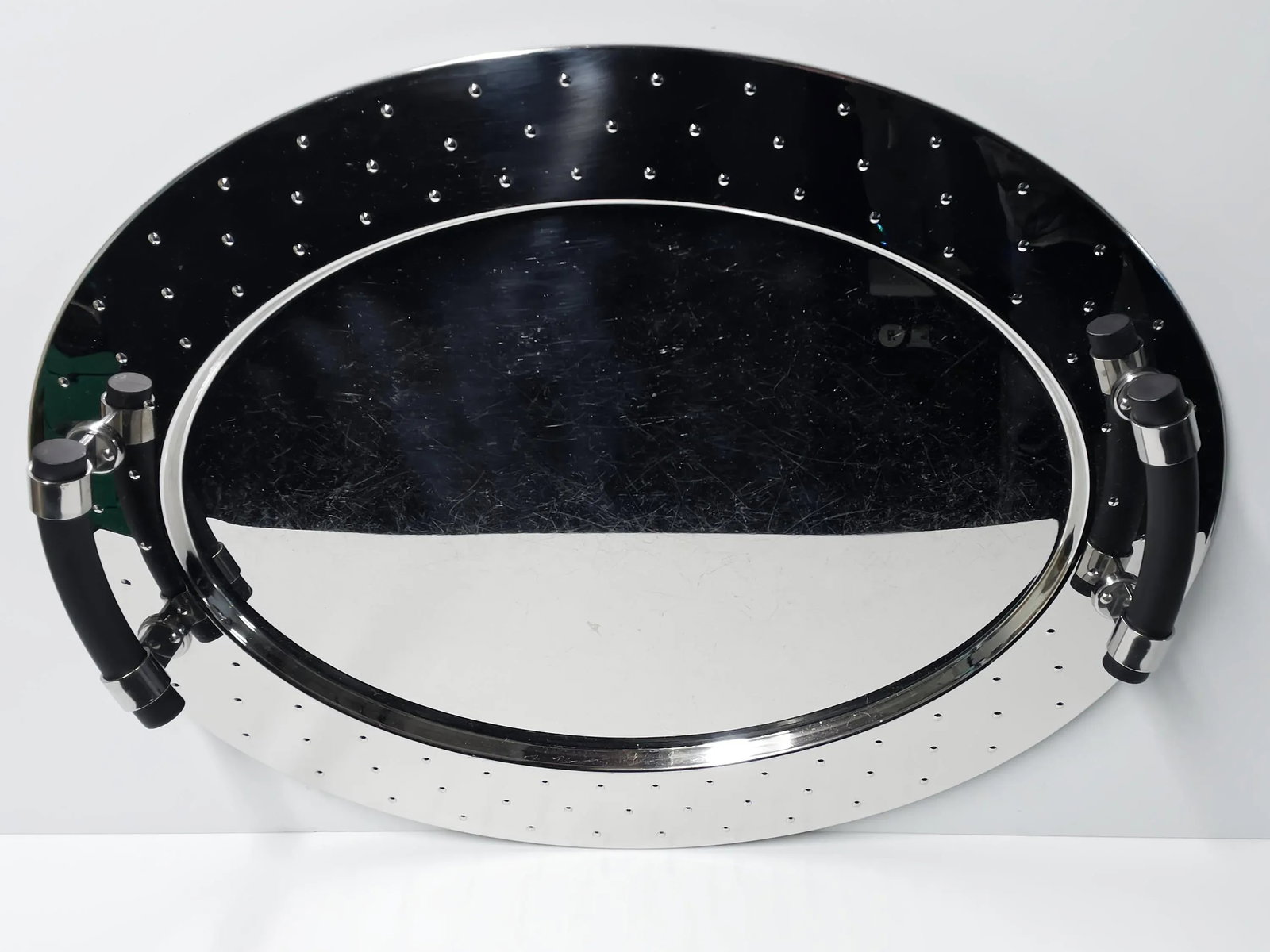 1990s Michael Graves for Alessi Stainless Steel Oval Serving Tray With Handles - 2