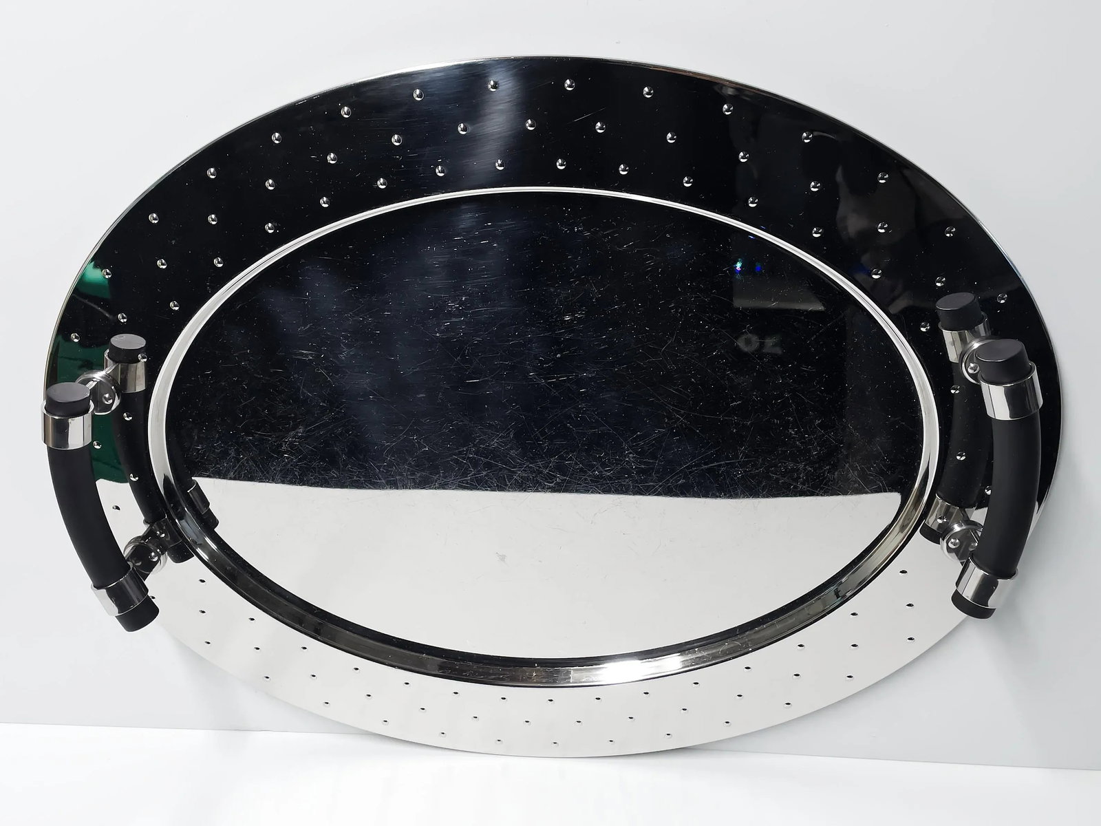 1990s Michael Graves for Alessi Stainless Steel Oval Serving Tray With Handles - 4