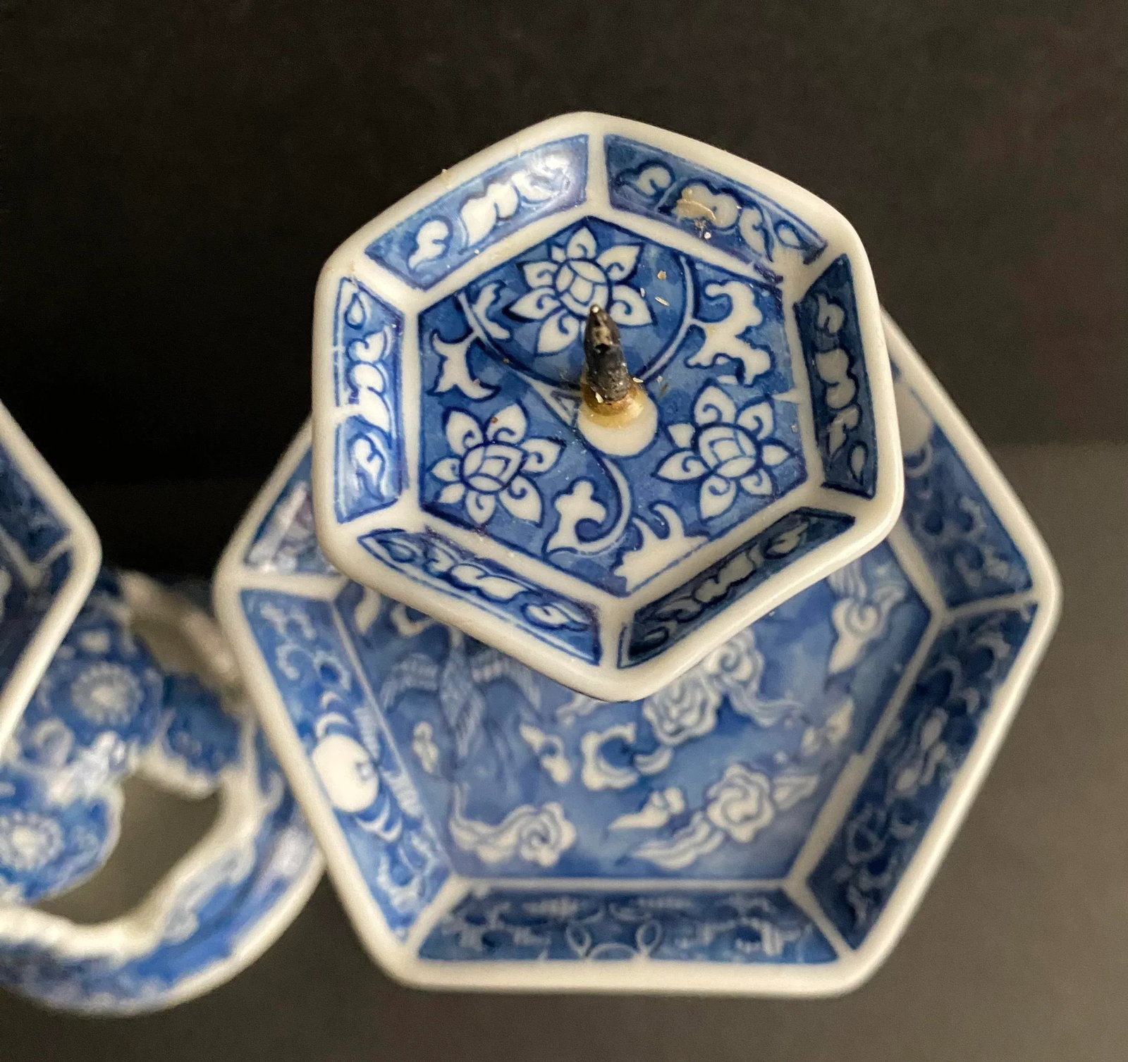 Vintage Pair of Chinese Pierced Porcelain Blue & White Candlesticks - 3