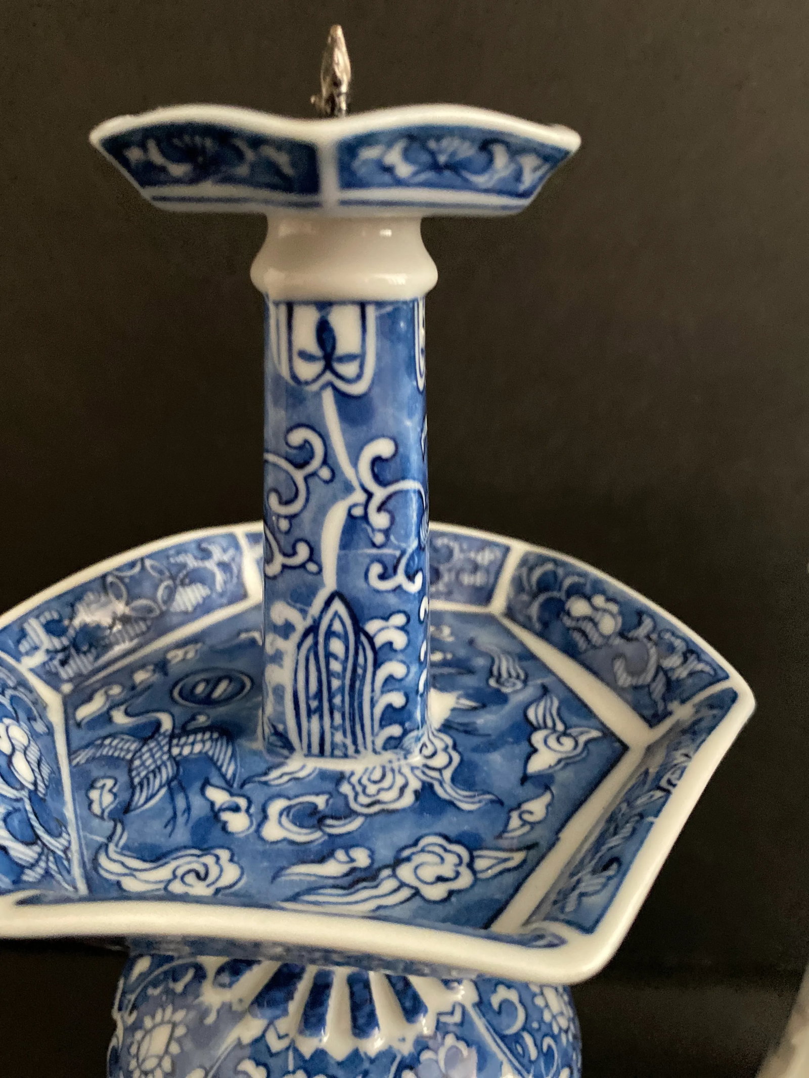 Vintage Pair of Chinese Pierced Porcelain Blue & White Candlesticks - 4