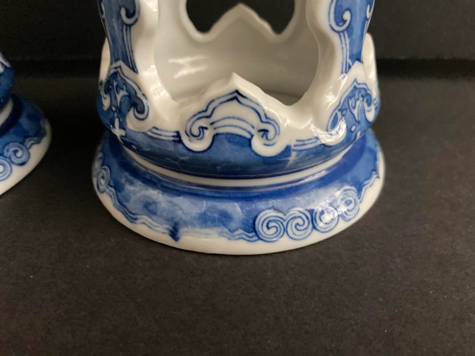 Vintage Pair of Chinese Pierced Porcelain Blue & White Candlesticks - 8