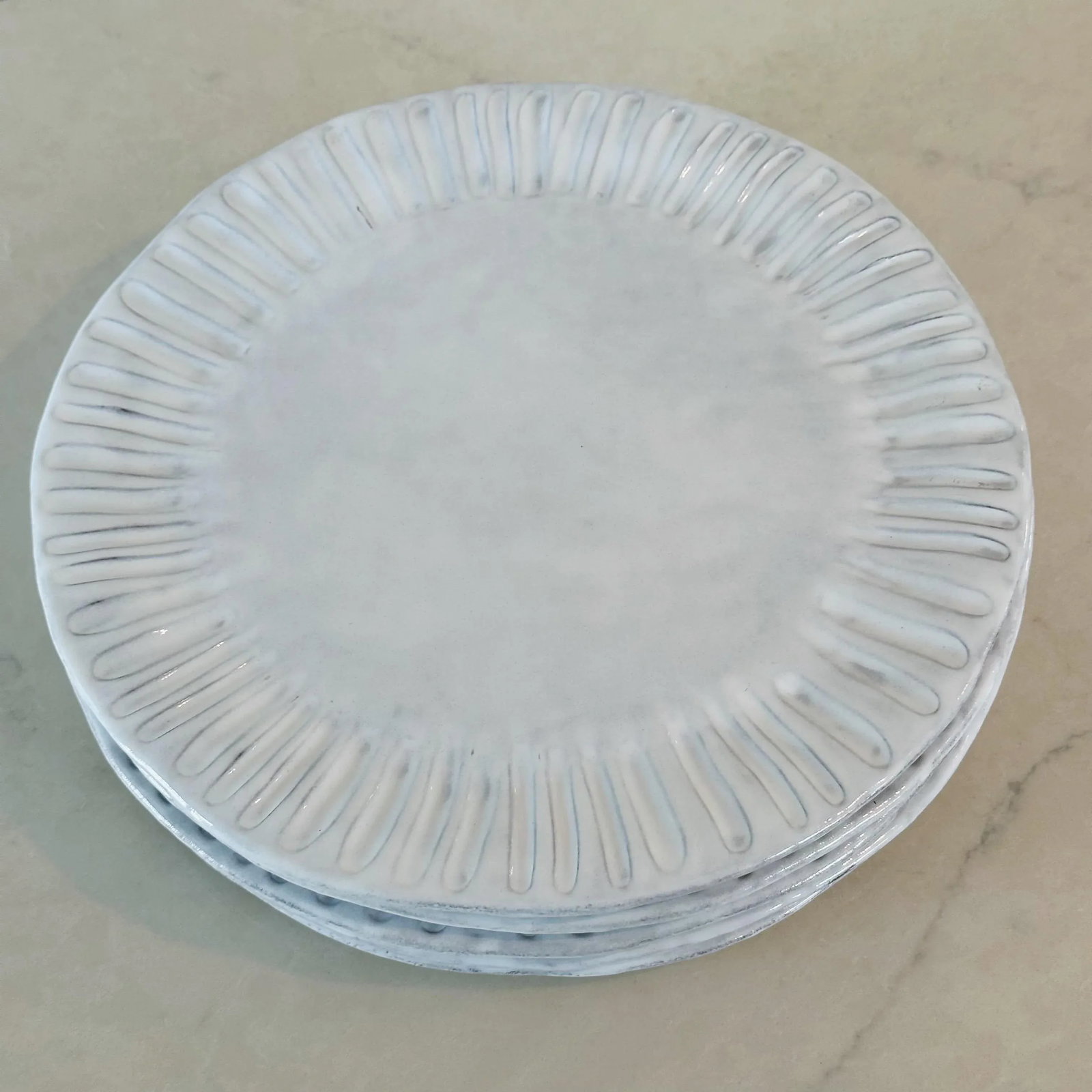 Vintage Vietri Italy Ceramic Round Sun-Burst Large Dinner Plates in Antique White, Set of Five - 3