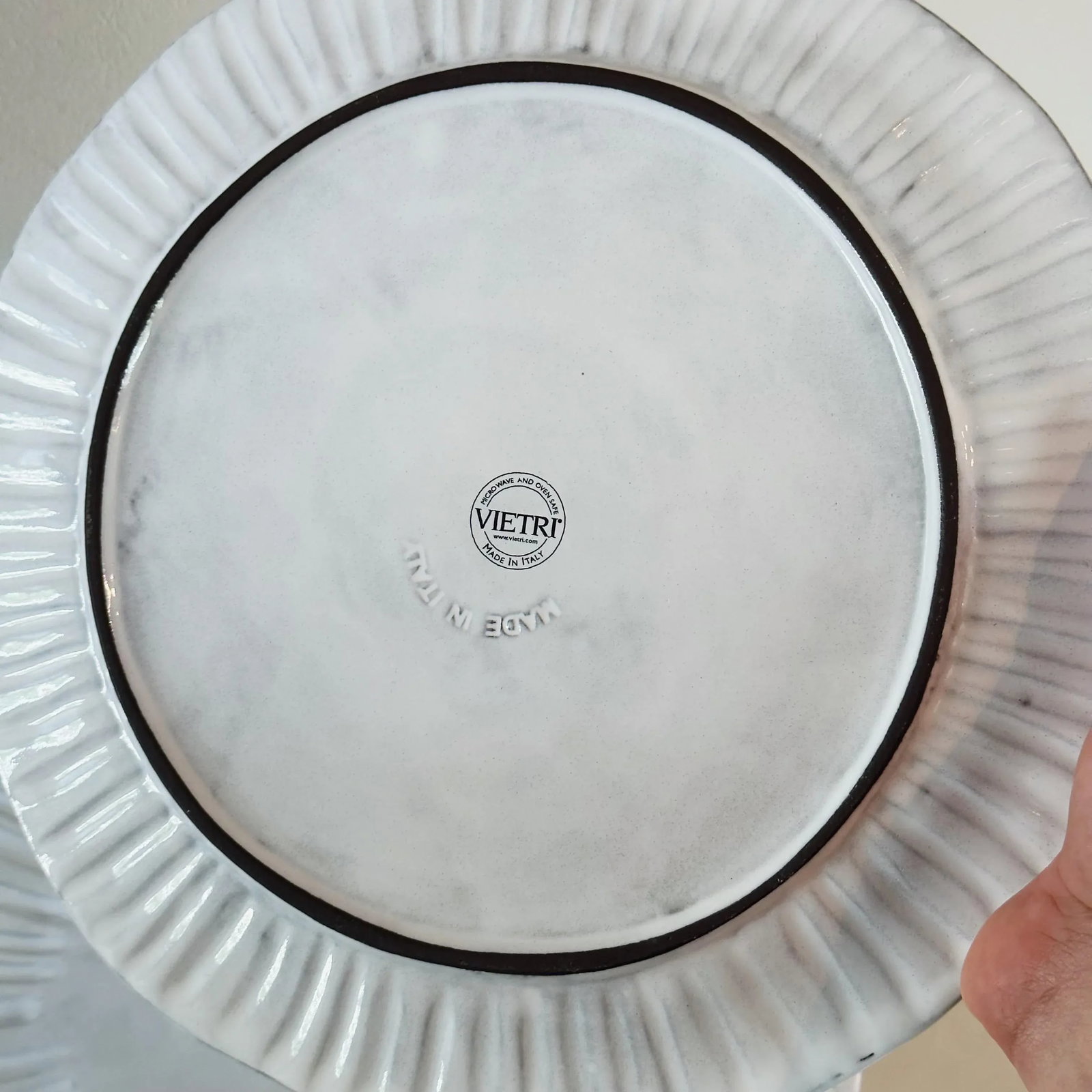 Vintage Vietri Italy Ceramic Round Sun-Burst Large Dinner Plates in Antique White, Set of Five - 5